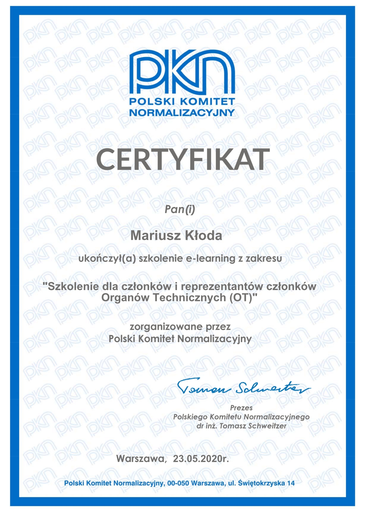 certificate_Szkolenie-dla-czlonkow-i-reprezentantow-czlonkow-Organow-Technicznych-OT_Mariusz_Koda_01.jpg